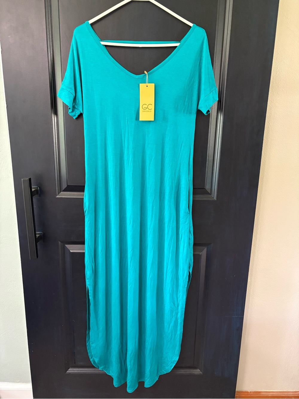 IC COLLECTION Teal V-Neck Short-Sleeve Maxi Dress